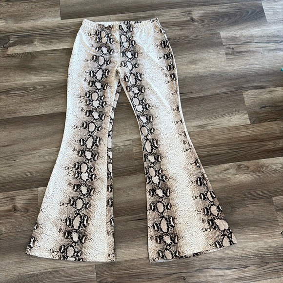 Womens Astoria Born Snake Print Wide Leg Leggins Size Large Brown Y2K Edgy Retro - Picture 1 of 7